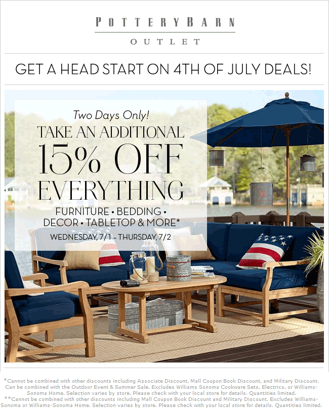 Pottery Barn Outlet Coupon March 2024 15% off everything at Pottery Barn Outlet