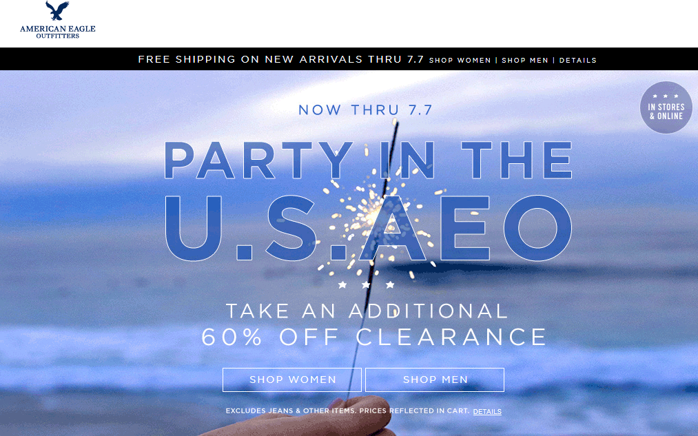 American Eagle Outfitters Coupon April 2024 Extra 60% off clearance at American Eagle Outfitters, ditto online