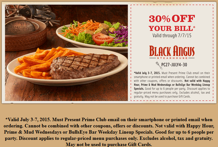Black Angus Coupon April 2024 30% off at Black Angus steakhouse