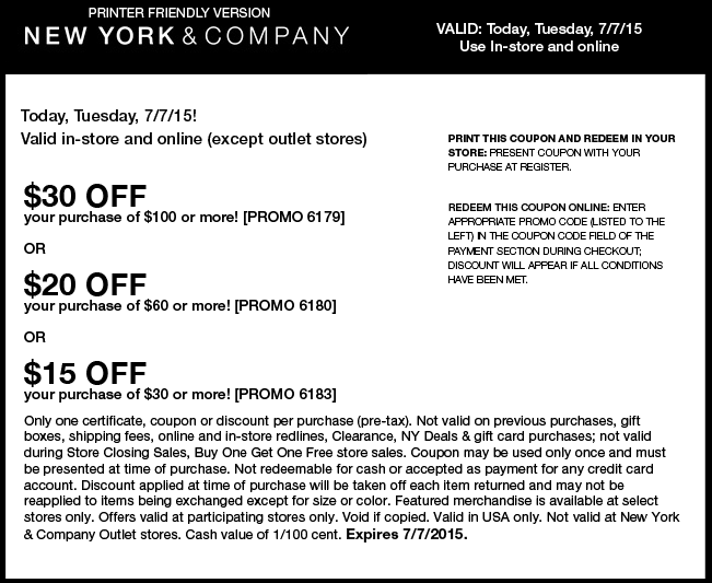 New York & Company Coupon April 2024 $15 off $30 & more today at New York & Company, or online via promo code 6183