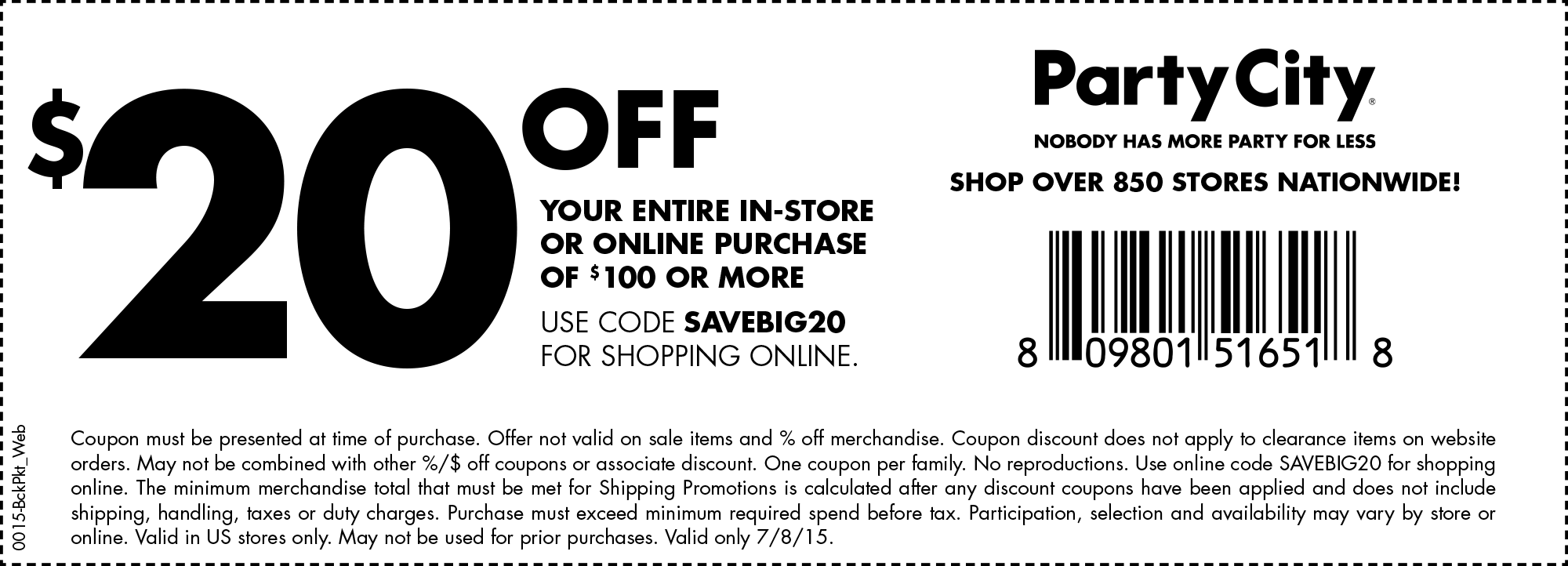 Party City Coupon April 2024 $20 off $100 today at Party City, or online via promo code SAVEBIG20