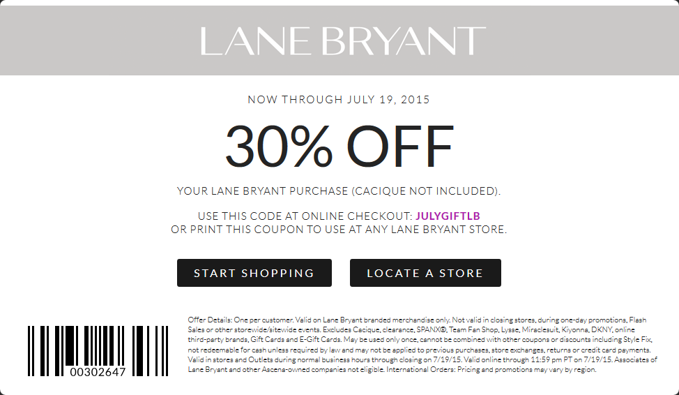 Lane Bryant Coupon April 2024 30% off at Lane Bryant, or online via promo code JULYGIFTLB