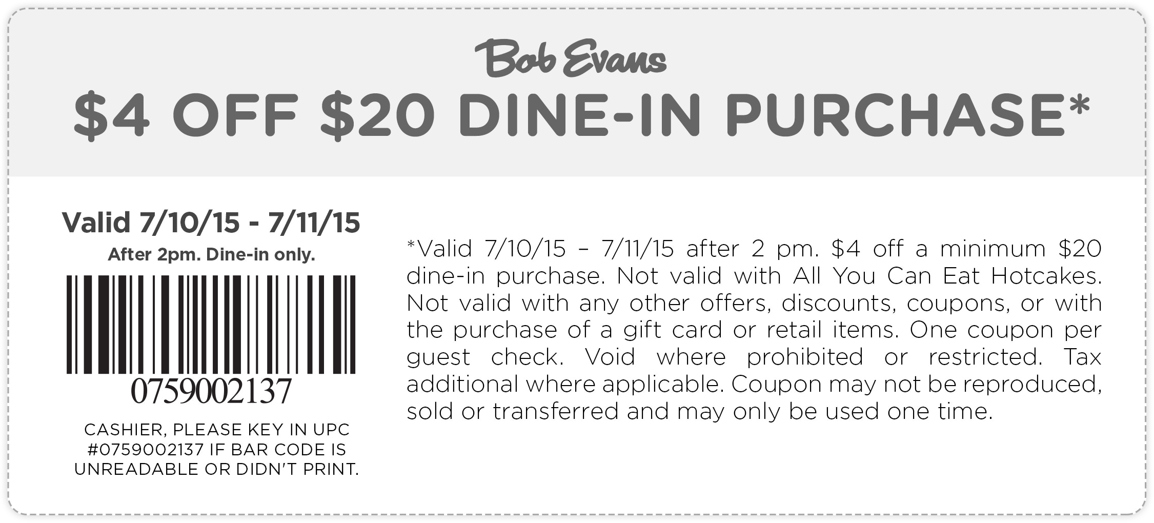 Bob Evans Coupon May 2024 $4 off $20 after 2pm at Bob Evans restaurants