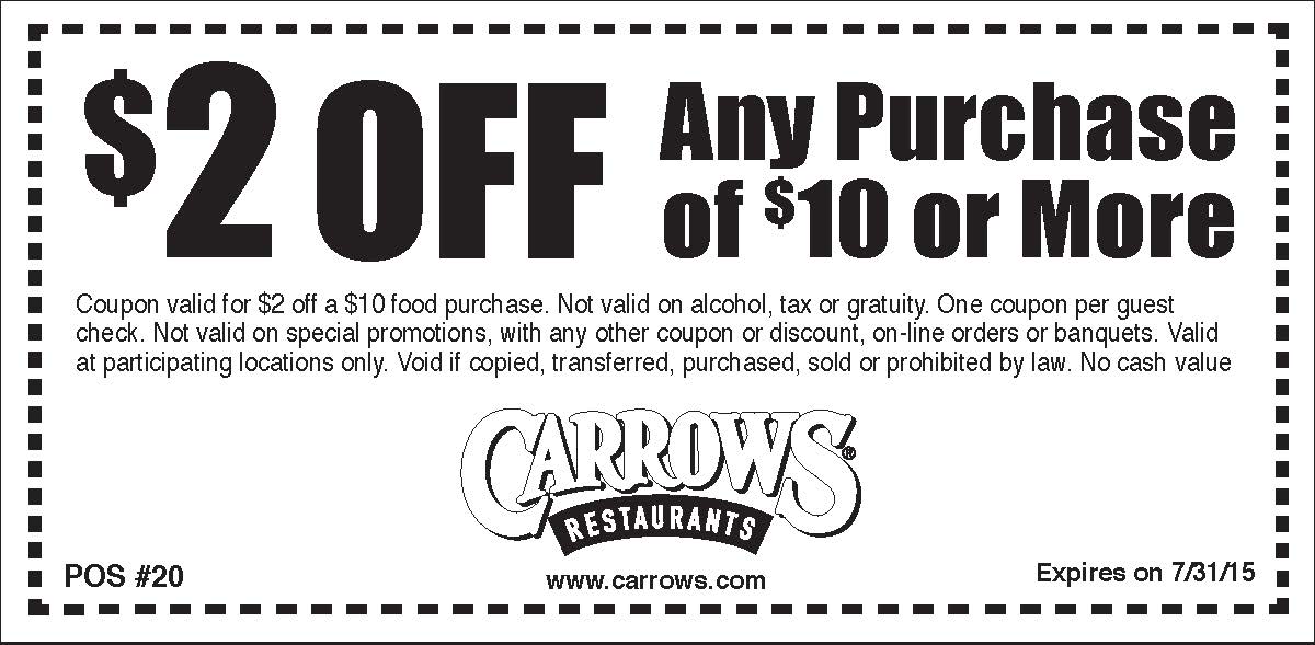 Carrows Coupon May 2024 $2 off $10 at Carrows restaurants