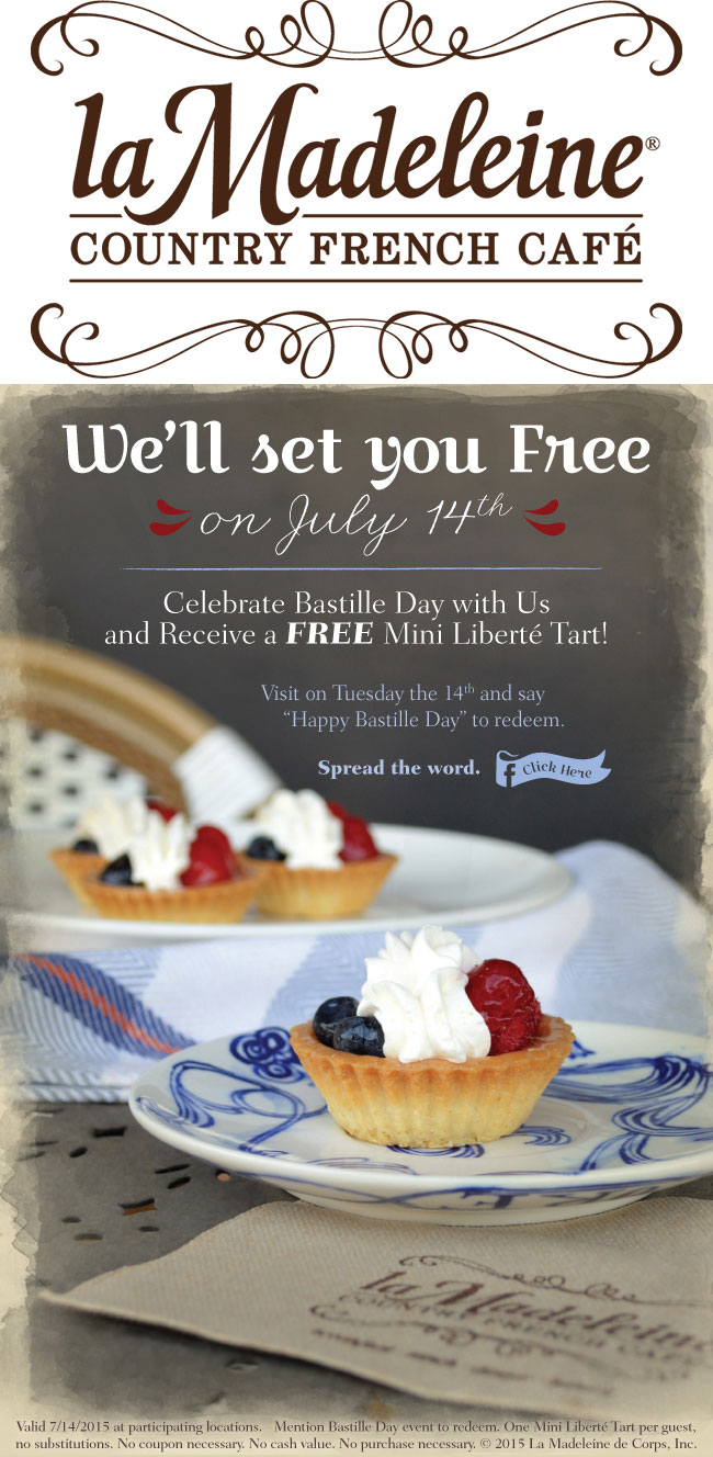 la Madeleine Coupon March 2024 Free tart Tuesday at la Madeleine country cafe