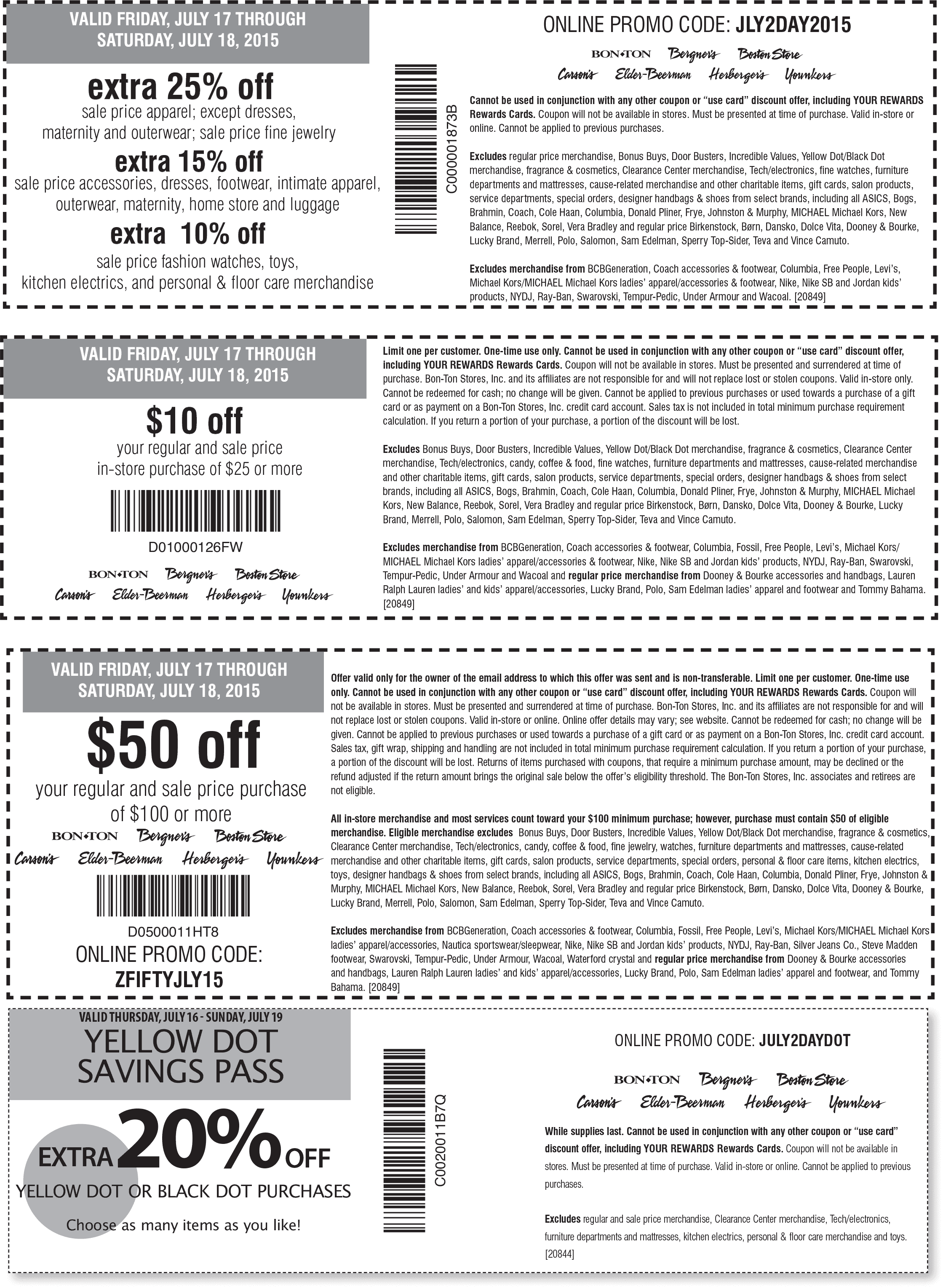Carsons Coupon March 2024 $50 off $100 & more today at Carsons, Bon Ton & sister stores, or online via promo code ZFIFTYJLY15