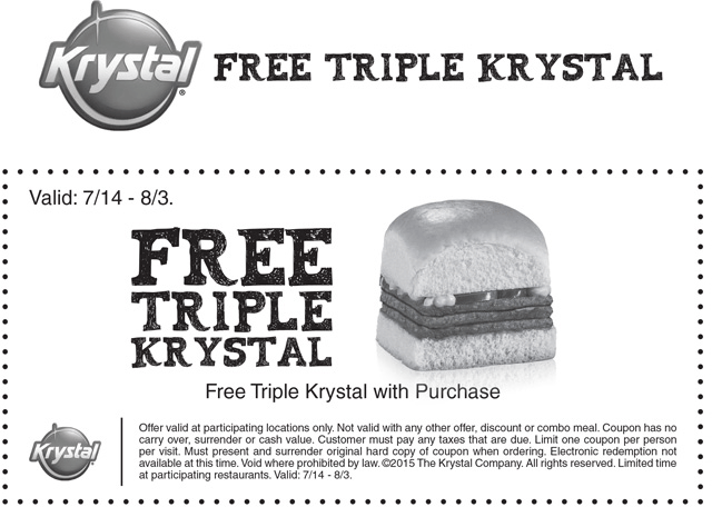 Krystal Coupon March 2024 Free triple burger with any order at Krystal