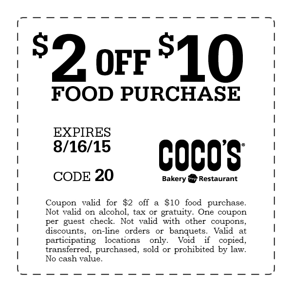 Cocos Coupon April 2024 $2 off $10 at CoCos bakery restaurant