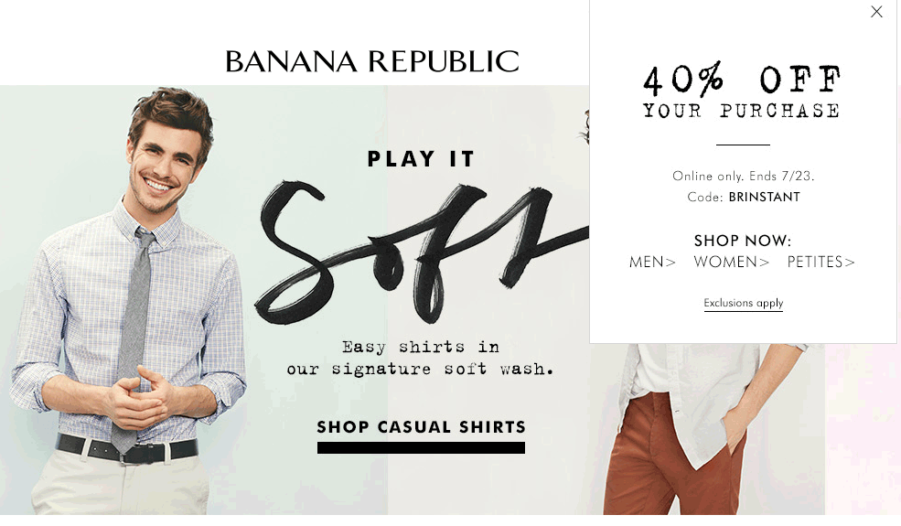 Banana Republic Coupon April 2024 40% off online at Banana Republic via promo code BRINSTANT