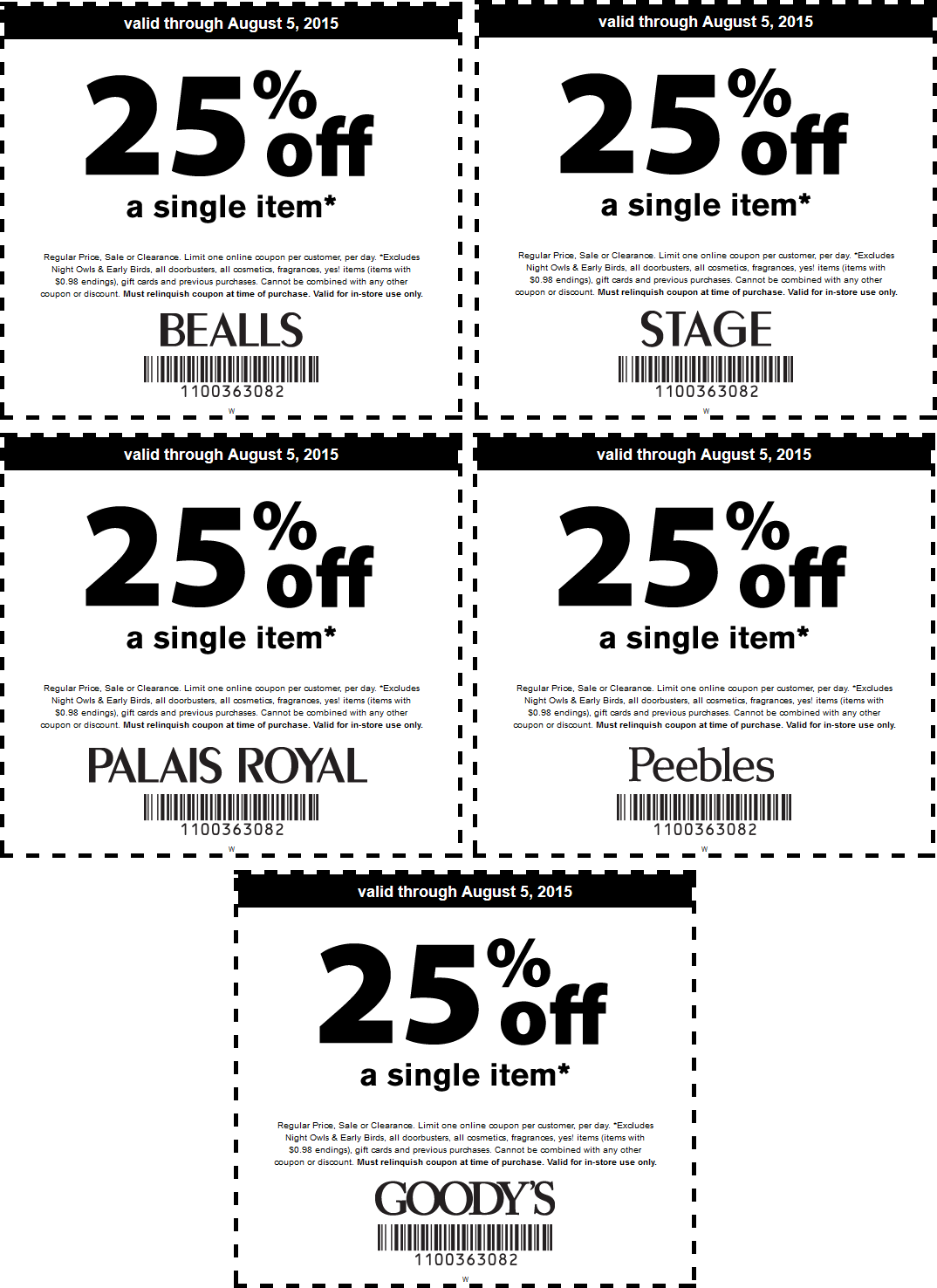 Bealls Coupon March 2024 25% off a single item at Goodys, Peebles, Palais Royal, Bealls & Stage Stores