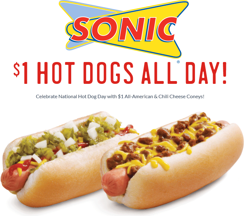 Sonic Drive-In Coupon April 2024 $1 hot dogs today at Sonic Drive-In