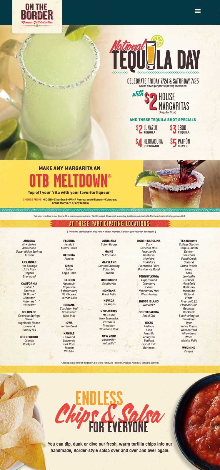On The Border Coupon March 2024 $2 margaritas at On The Border restaurants
