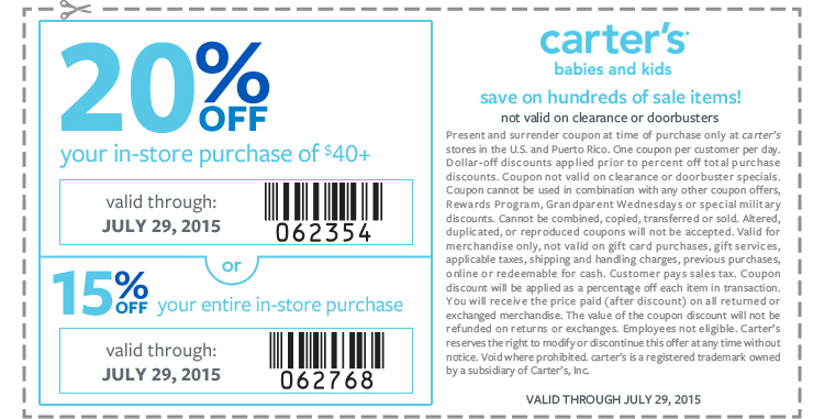 Carters Coupon March 2024 15-20% off at Carters