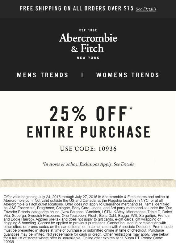 abercrombie and fitch coupon codes