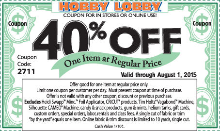 Hobby Lobby Coupon March 2024 40% off a single item at Hobby Lobby, or online via promo code 2711