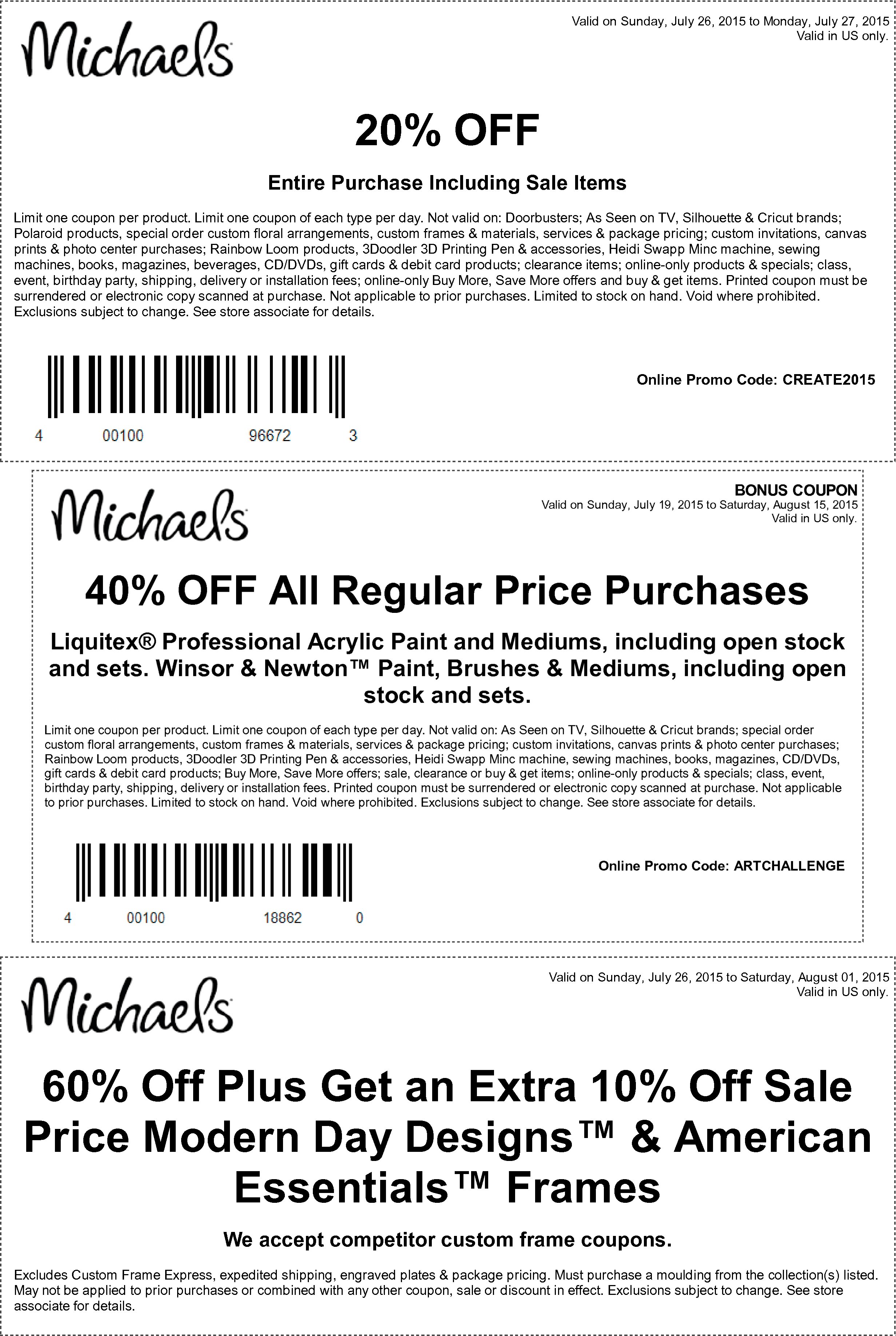 Michaels Coupon April 2024 20% off everything at Michaels, or online via promo code CREATE2015