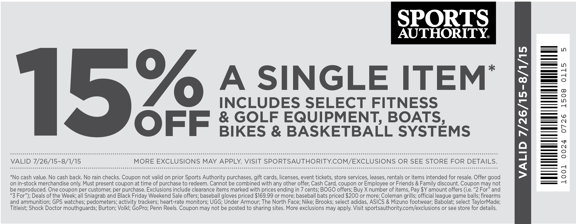 Sports Authority Coupon March 2024 15% off a single item at Sports Authority