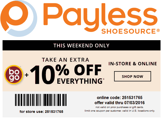 Payless Shoesource Coupon April 2024 2nd pair free + 10% off at Payless Shoesource, or online via promo code 251531765 (07/03)