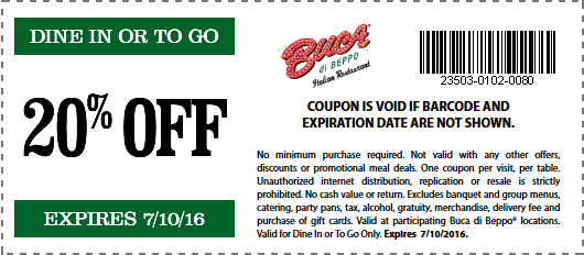Buca di Beppo coupons & promo code for [May 2024]