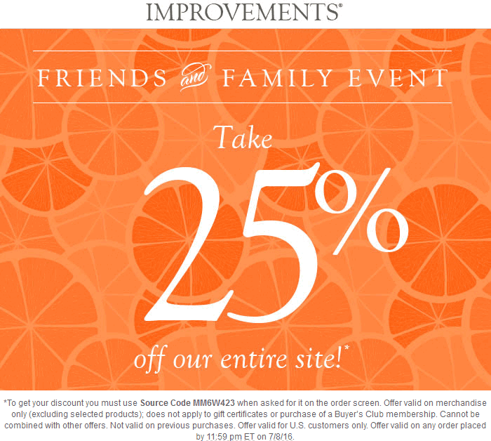 Improvements Coupon April 2024 25% off everything online at Improvements via promo code MM6W423