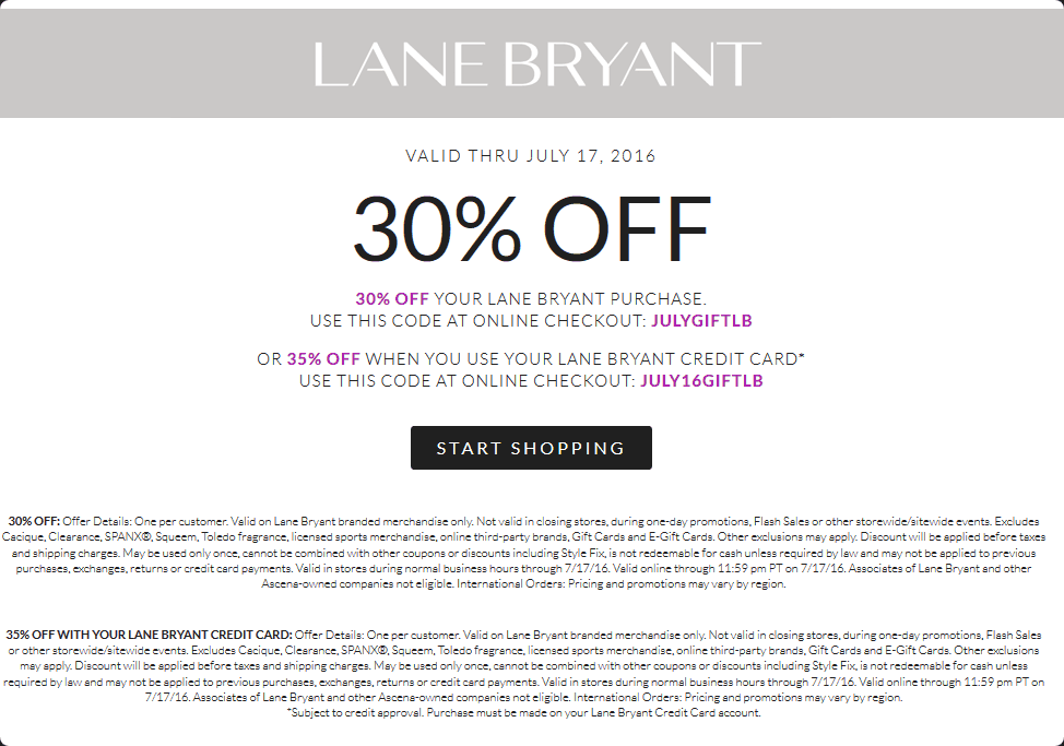 Lane Bryant Coupon April 2024 30% off at Lane Bryant, or online via promo code JULYGIFTLB