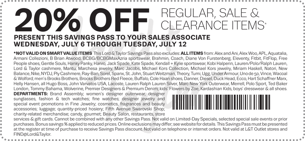 Lord & Taylor Coupon April 2024 20% off at Lord & Taylor, or online via promo code LTLOVE