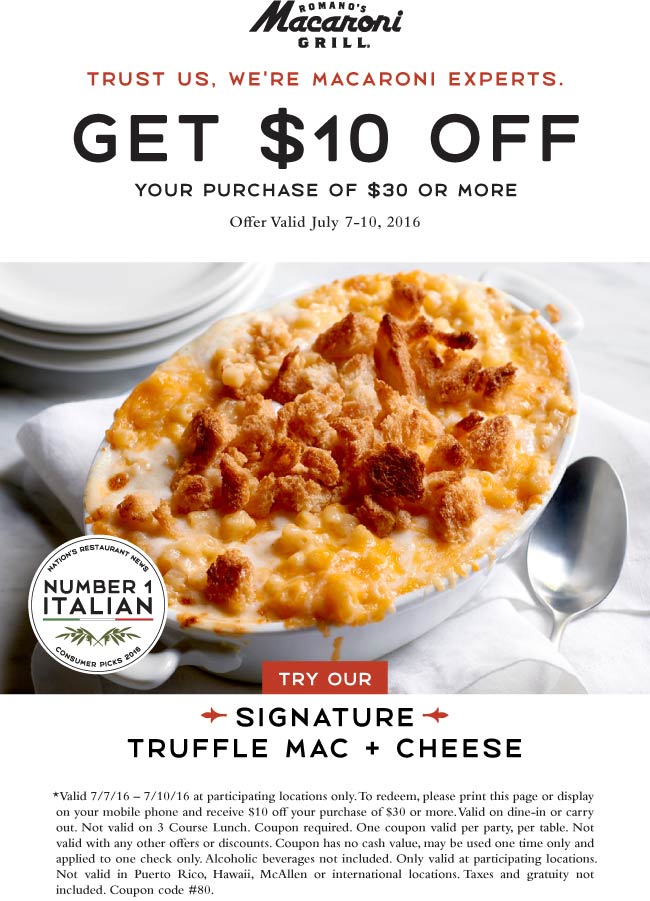 Macaroni Grill coupons & promo code for [May 2024]