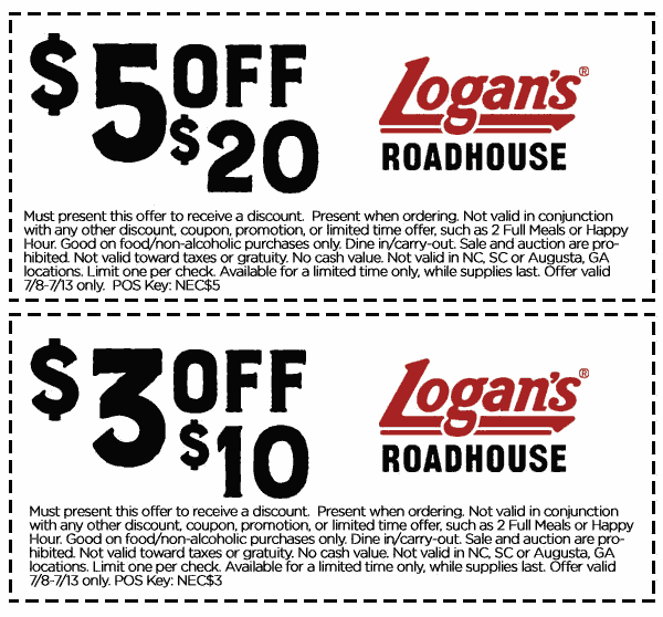 Logans Roadhouse Coupon April 2024 $3 off $10 & more at Logans Roadhouse restaurants