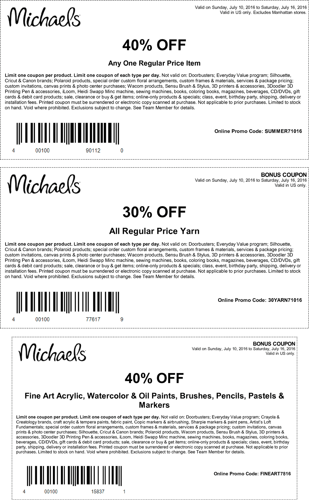 Michaels Coupon March 2024 40% off a single item at Michaels, or online via promo code SUMMER71016