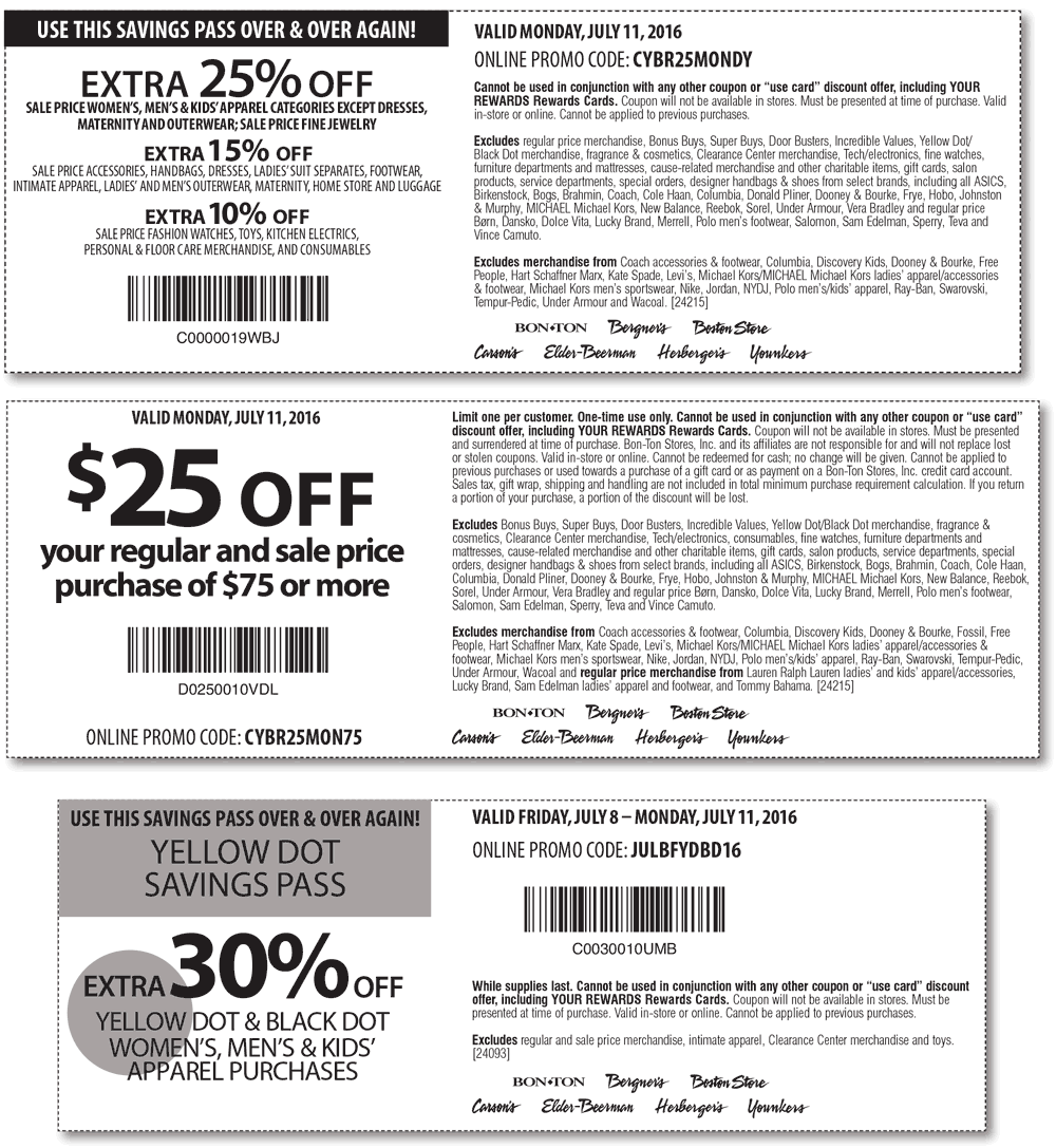 Carsons Coupon April 2024 Extra 25% off today at Carsons, Bon Ton & sister stores, or online via promo code CYBR25MONDY
