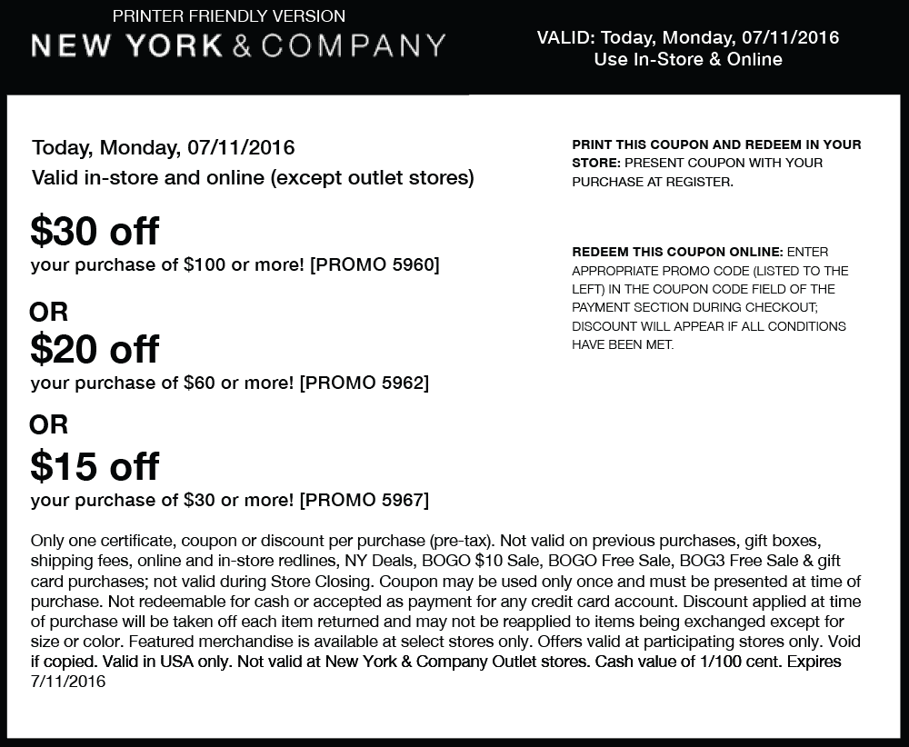 New York & Company Coupon March 2024 $15 off $30 & more today at New York & Company, or online via promo code 5967