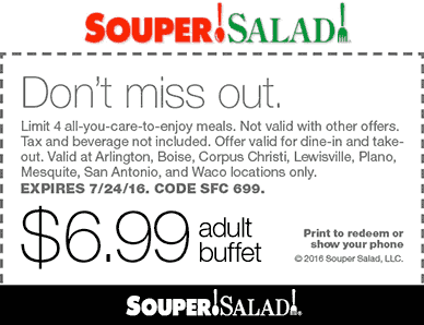 Souper Salad Coupon April 2024 $7 bottomless buffet at Souper Salad restaurants
