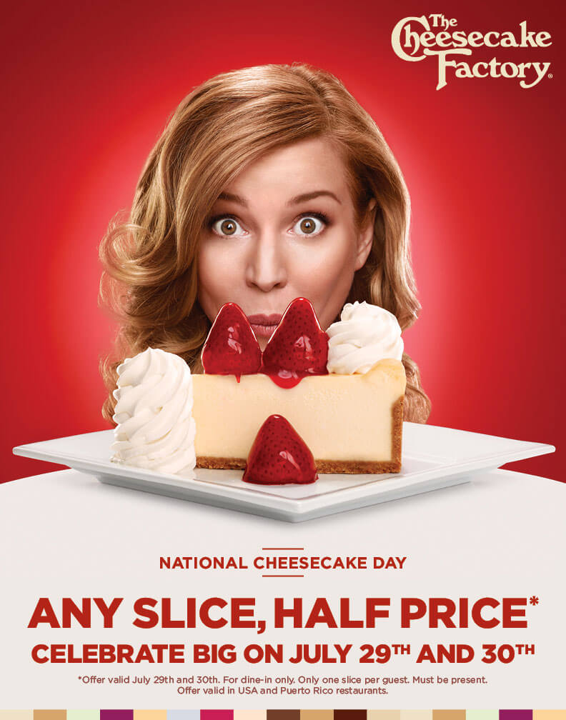 Cheesecake Factory Coupon April 2024 50% off slices the 29-30th at Cheesecake Factory