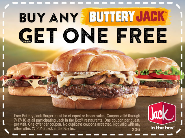 Jack in the Box Coupon April 2024 Second buttery jack burger free at Jack in the Box
