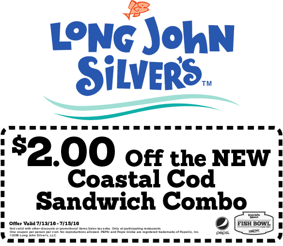 Long John Silvers Coupon April 2024 $2 off a cod sandwich at Long John Silvers