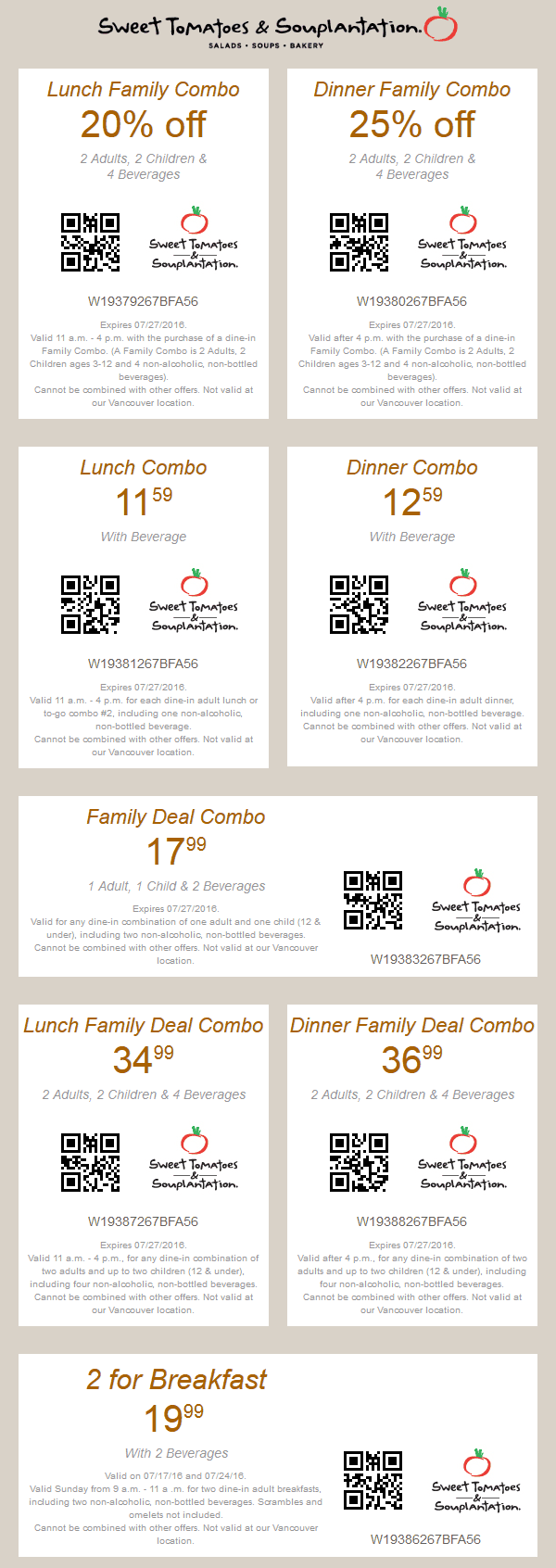 Sweet Tomatoes Coupon April 2024 20% off lunch, 25% off dinner at Souplantation & Sweet Tomatoes