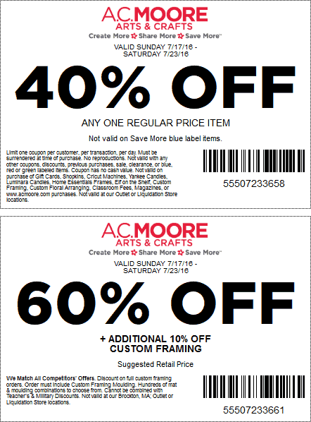A.C. Moore Coupon March 2024 40% off a single item & more at A.C. Moore