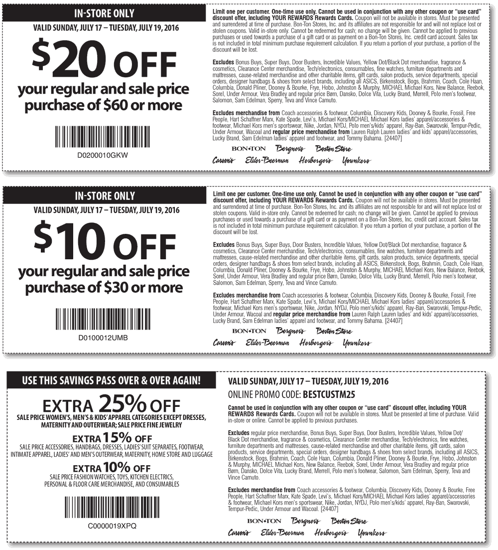 Carsons Coupon April 2024 $10 off $30 & more at Carsons, Bon Ton & sister stores, or 25% online via promo code BESTCUSTM25