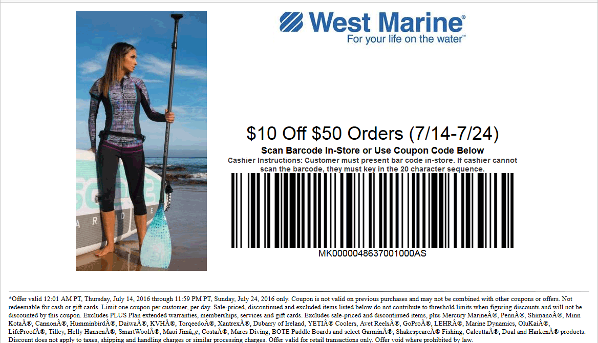 West Marine Coupon April 2024 $10 off $50 at West Marine
