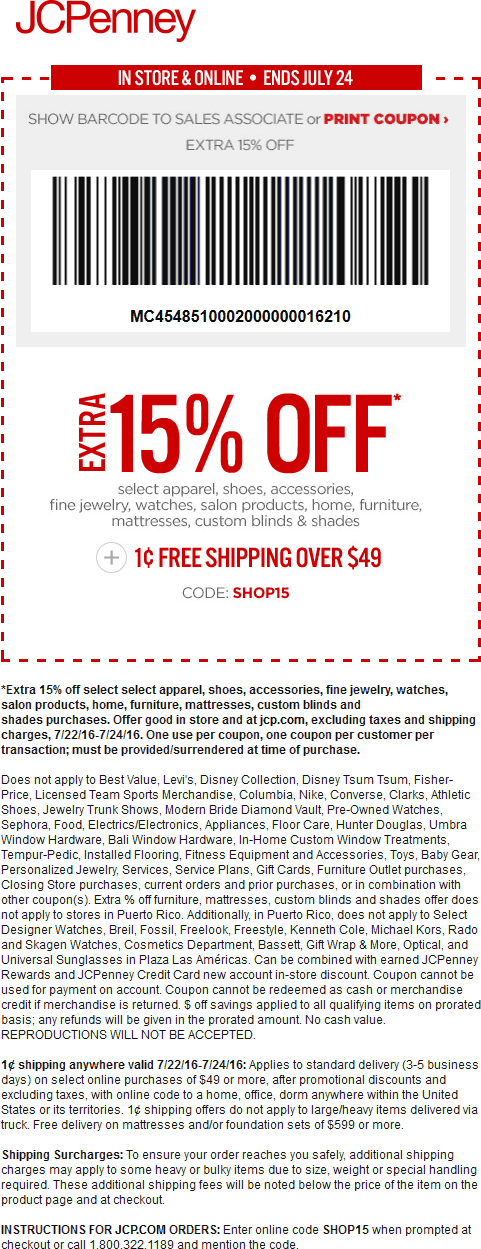 JCPenney Coupon April 2024 15% off at JCPenney, or online via promo code SHOP15