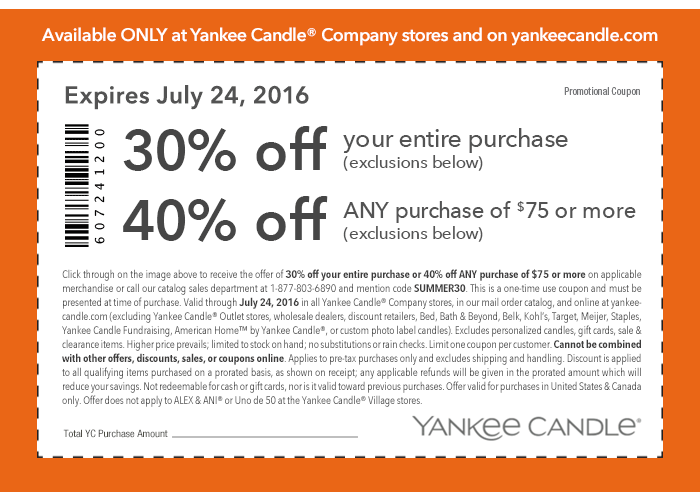 Yankee Candle Coupon April 2024 30-40% off at Yankee Candle, or online via promo code SUMMER30
