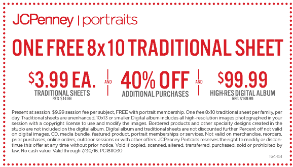 JCPenney Coupon April 2024 Free 8x10 portrait sheet, 40% off & more at JCPenney