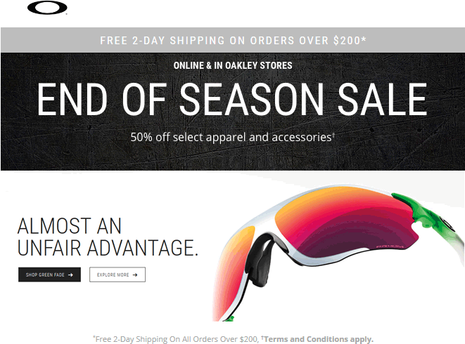 Oakley Coupon April 2024 50% off seasonal gear at Oakley, ditto online