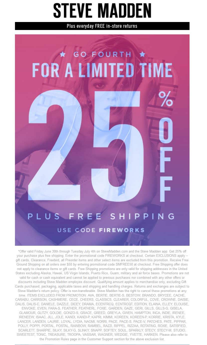 steve madden free shipping code