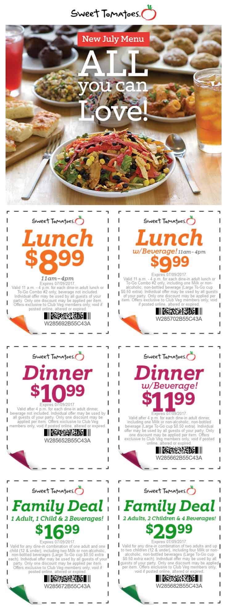 Sweet Tomatoes Coupon April 2024 $9 bottomless lunch buffet & more at Sweet Tomatoes
