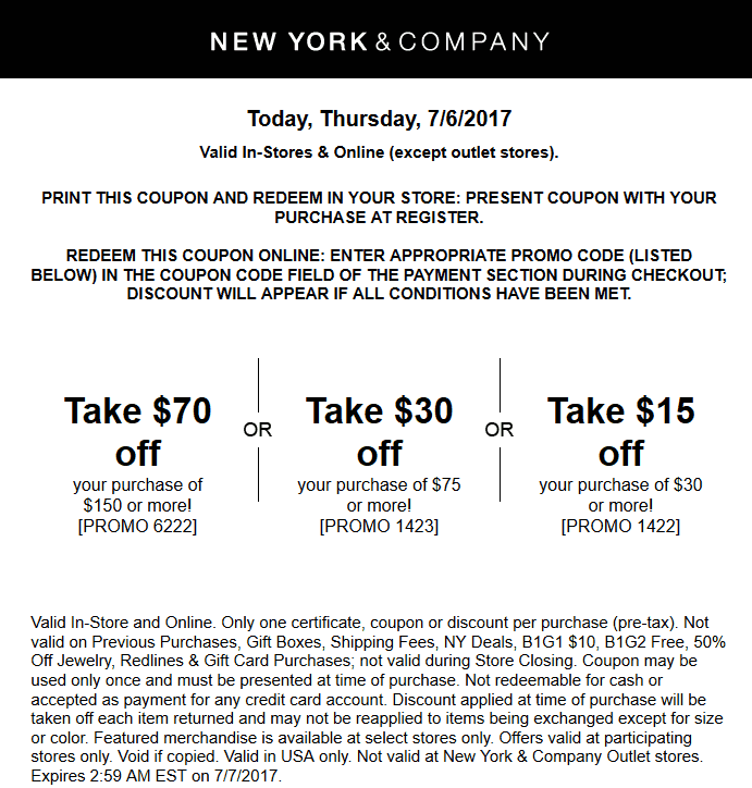 New York & Company Coupon April 2024 $15 off $30 & more today at New York & Company, or online via promo code 1422