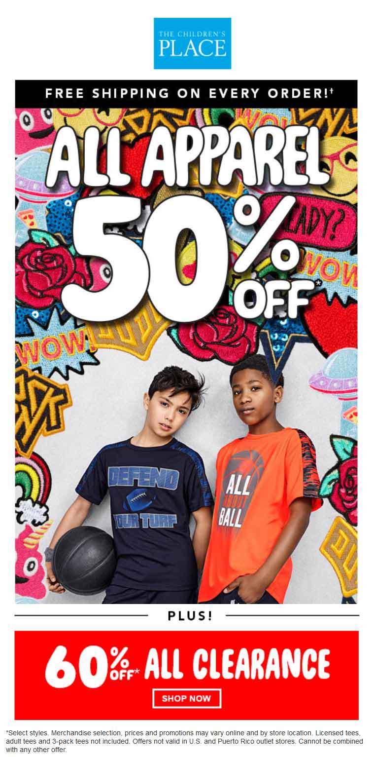 Childrens Place Coupon April 2024 50% off apparel at The Childrens Place, ditto online