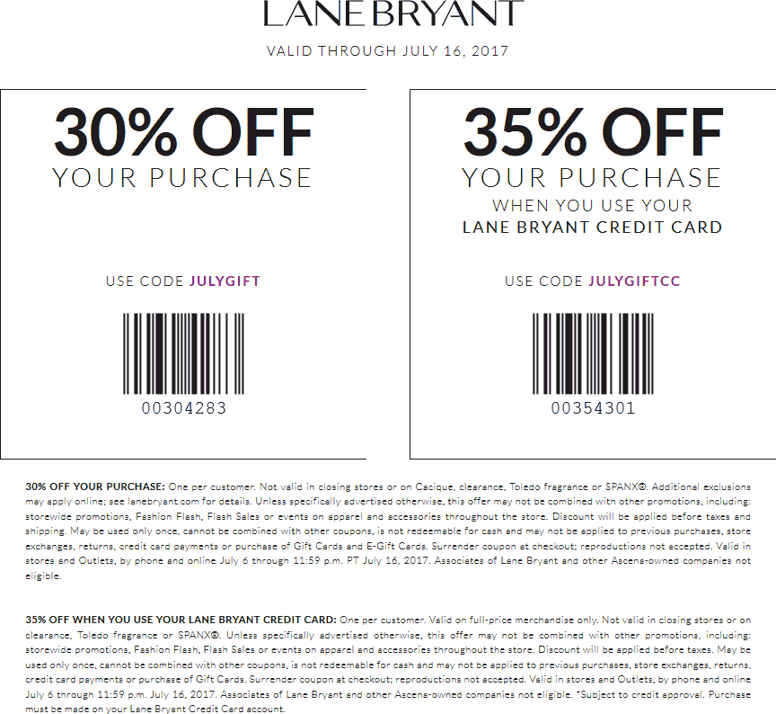 Lane Bryant Coupon April 2024 30% off at Lane Bryant, or online via promo code JULYGIFT