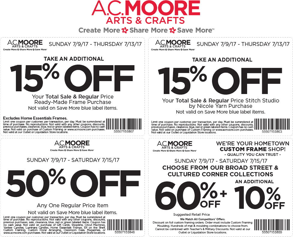 A.C. Moore Coupon March 2024 50% off a single item & more at A.C. Moore