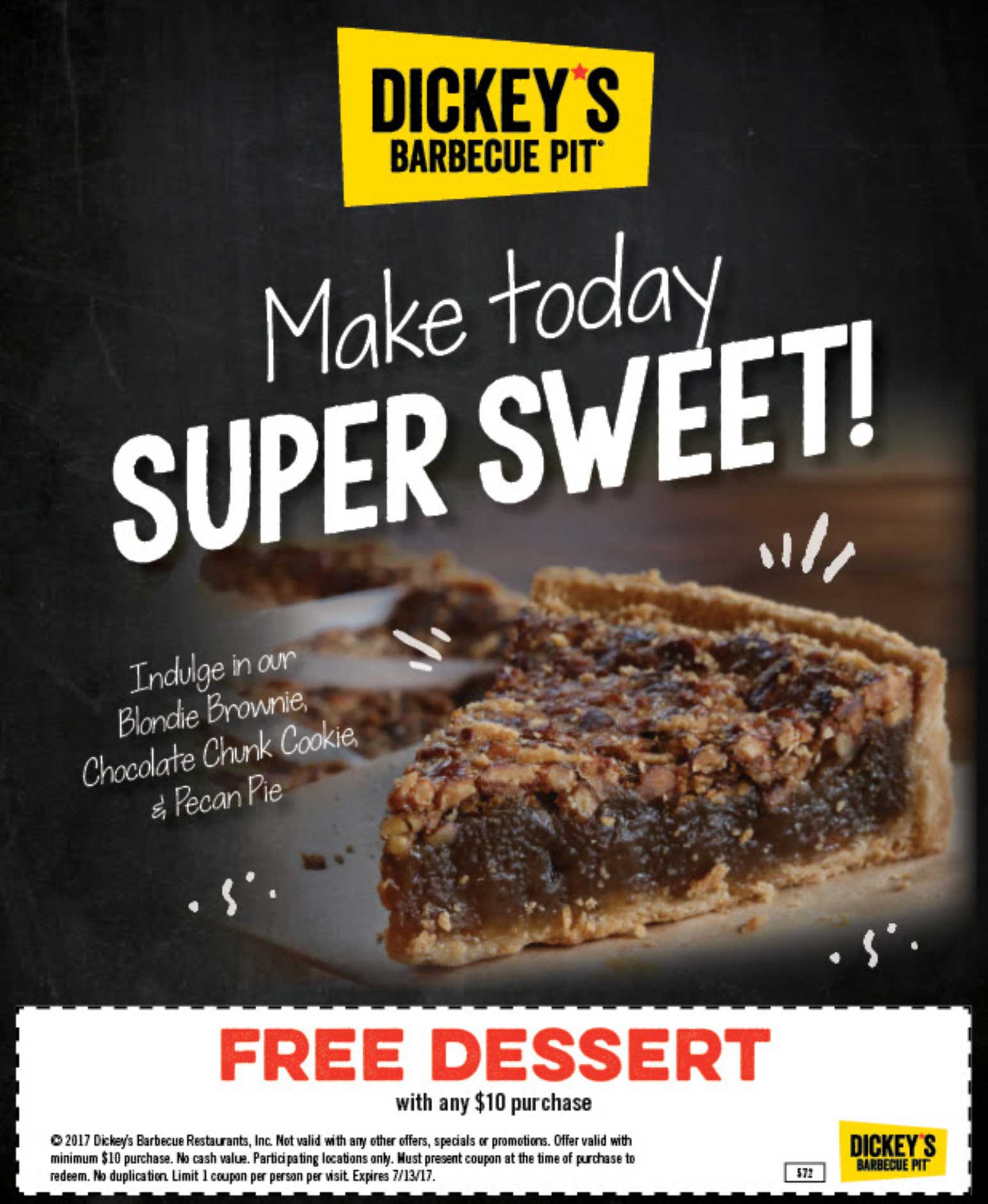 Dickeys Barbecue Pit Coupon March 2024 Free dessert with $10 spent at Dickeys Barbecue Pit